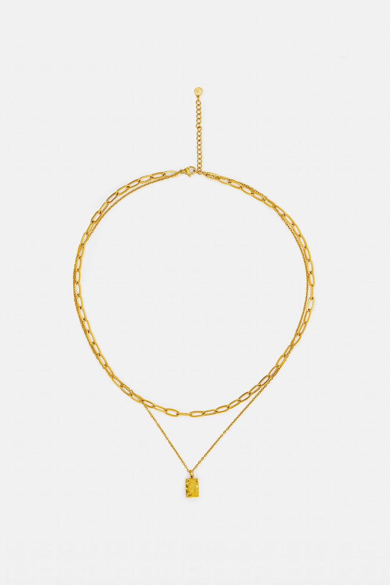 Stacked Necklace with Paperclip & Charm
